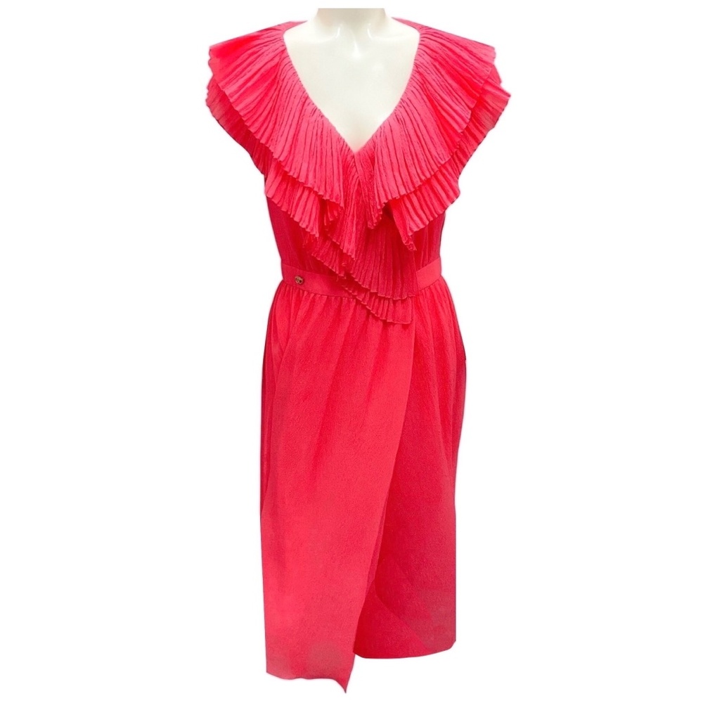 CHANEL FUCHSIA 2021 RUFFLED SILK CHIFFON COCKTAIL DRESS